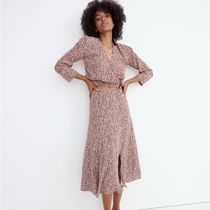 Madewell Cottage Floral/Brown and Pink Floral Midi Skirt with Slit - 16